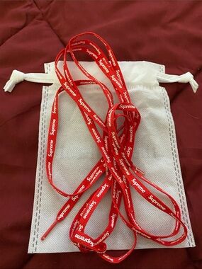 Supreme Red and White Branded Shoelaces